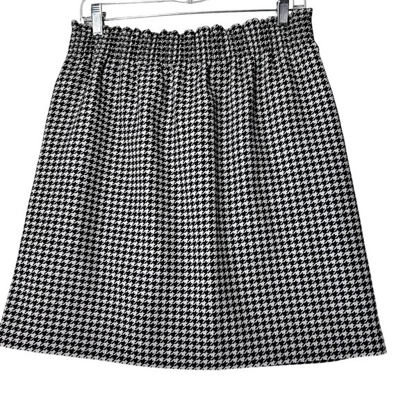 J Crew Black White Houndstooth Elastic Waist A-Line Skirt Lined NWT 8 Wool Blend - Picture 1 of 10